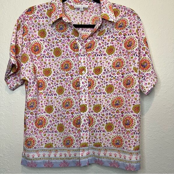 Maison d’Amelie short sleeve button down boho top 🌺 floral 🌺 size XS - Picture 1 of 6